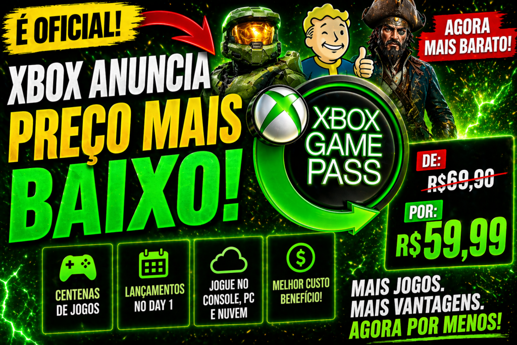 XBOX GAME PASS MAIS BARATO? MICROSOFT SURPREENDE E REDUZ PREÇO DO SERVIÇO PARA R$76,99!